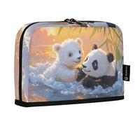 Quteprint Standing Pencil Case - Cute Polar Bear Panda Sunset Pencil Bag Stationery Pouch, Portable Makeup Cosmetics Bag, Desk Organizer for School, Office, Students Teens Boys & Girls