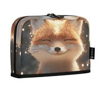 Quteprint Standing Pencil Case - Cute Smile Fox Glowing Lights Pencil Bag Stationery Pouch, Portable Makeup Cosmetics Bag, Desk Organizer for School, Office, Students Teens Boys & Girls