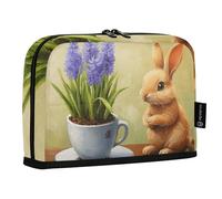 Quteprint Standing Pencil Case - Easter Bunny Hyacinth Flower Pencil Bag Stationery Pouch, Portable Makeup Cosmetics Bag, Desk Organizer for School, Office, Students Teens Boys & Girls