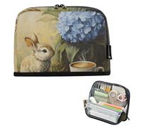 Quteprint Standing Pencil Case - Easter Cute Bunny Hyacinth Flower Pencil Bag Stationery Pouch, Portable Makeup Cosmetics Bag, Desk Organizer for School, Office, Students Teens Boys & Girls