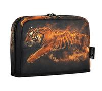 Quteprint Standing Pencil Case - Fiery Running Tiger Flames Pencil Bag Stationery Pouch, Portable Makeup Cosmetics Bag, Desk Organizer for School, Office, Students Teens Boys & Girls