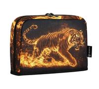 Quteprint Standing Pencil Case - Fiery Tiger Flames Pencil Bag Stationery Pouch, Portable Makeup Cosmetics Bag, Desk Organizer for School, Office, Students Teens Boys & Girls