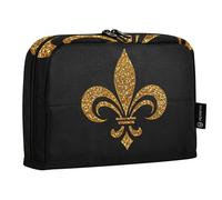 Quteprint Standing Pencil Case - Fleur De Lis Flower Gold Pencil Bag Stationery Pouch, Portable Makeup Cosmetics Bag, Desk Organizer for School, Office, Students Teens Boys & Girls