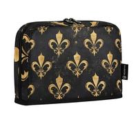 Quteprint Standing Pencil Case - Fleur De Lis Gold Glitter Pencil Bag Stationery Pouch, Portable Makeup Cosmetics Bag, Desk Organizer for School, Office, Students Teens Boys & Girls