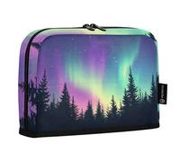 Quteprint Standing Pencil Case - Forest Galaxy Aurora Borealis Pencil Bag Stationery Pouch, Portable Makeup Cosmetics Bag, Desk Organizer for School, Office, Students Teens Boys & Girls