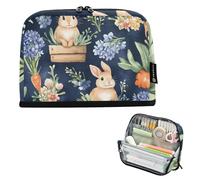 Quteprint Standing Pencil Case - Garden Floral Easter Bunny Carrots Pencil Bag Stationery Pouch, Portable Makeup Cosmetics Bag, Desk Organizer for School, Office, Students Teens Boys & Girls