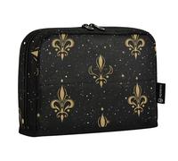 Quteprint Standing Pencil Case - Gold Fleur De Lis Flower Stars Pencil Bag Stationery Pouch, Portable Makeup Cosmetics Bag, Desk Organizer for School, Office, Students Teens Boys & Girls