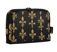 Quteprint Standing Pencil Case - Gold Glitter Fleur De Lis Pencil Bag Stationery Pouch, Portable Makeup Cosmetics Bag, Desk Organizer for School, Office, Students Teens Boys & Girls