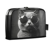 Quteprint Standing Pencil Case - Gray Cool Cat with Sunglasses Pencil Bag Stationery Pouch, Portable Makeup Cosmetics Bag, Desk Organizer for School, Office, Students Teens Boys & Girls