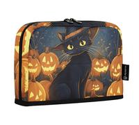Quteprint Standing Pencil Case - Halloween Black Cat Witchs Pumpkin Pencil Bag Stationery Pouch, Portable Makeup Cosmetics Bag, Desk Organizer for School, Office, Students Teens Boys & Girls