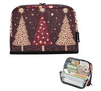Quteprint Standing Pencil Case - Holiday Three Christmas Trees Pencil Bag Stationery Pouch, Portable Makeup Cosmetics Bag, Desk Organizer for School, Office, Students Teens Boys & Girls