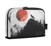 Quteprint Standing Pencil Case - Howling Wolf Hill Moon Pencil Bag Stationery Pouch, Portable Makeup Cosmetics Bag, Desk Organizer for School, Office, Students Teens Boys & Girls