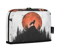 Quteprint Standing Pencil Case - Howling Wolf Hill Red Moon Pencil Bag Stationery Pouch, Portable Makeup Cosmetics Bag, Desk Organizer for School, Office, Students Teens Boys & Girls