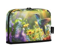 Quteprint Standing Pencil Case - Hummingbird Colorful Flowers Sunlight Pencil Bag Stationery Pouch, Portable Makeup Cosmetics Bag, Desk Organizer for School, Office, Students Teens Boys & Girls