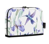 Quteprint Standing Pencil Case - Hummingbirds Purple Iris Flower Pencil Bag Stationery Pouch, Portable Makeup Cosmetics Bag, Desk Organizer for School, Office, Students Teens Boys & Girls