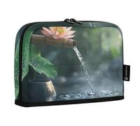 Quteprint Standing Pencil Case - Japanese Zen Lotus Bamboo Pencil Bag Stationery Pouch, Portable Makeup Cosmetics Bag, Desk Organizer for School, Office, Students Teens Boys & Girls