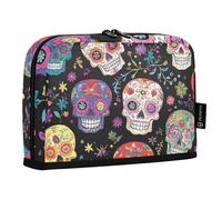 Quteprint Standing Pencil Case - Mexican Floral Sugar Skulls Pencil Bag Stationery Pouch, Portable Makeup Cosmetics Bag, Desk Organizer for School, Office, Students Teens Boys & Girls
