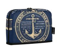 Quteprint Standing Pencil Case - Nautical Anchor Pencil Bag Stationery Pouch, Portable Makeup Cosmetics Bag, Desk Organizer for School, Office, Students Teens Boys & Girls