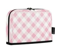 Quteprint Standing Pencil Case - Pastel Pink Plaid Pattern Pencil Bag Stationery Pouch, Portable Makeup Cosmetics Bag, Desk Organizer for School, Office, Students Teens Boys & Girls