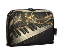 Quteprint Standing Pencil Case - Piano Keys Music Notes Gold Pencil Bag Stationery Pouch, Portable Makeup Cosmetics Bag, Desk Organizer for School, Office, Students Teens Boys & Girls