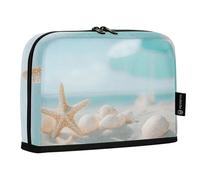 Quteprint Standing Pencil Case - Sandy Beach Seashells Starfish Pencil Bag Stationery Pouch, Portable Makeup Cosmetics Bag, Desk Organizer for School, Office, Students Teens Boys & Girls