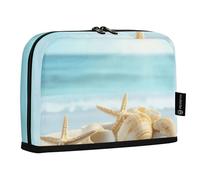 Quteprint Standing Pencil Case - Sandy Beach Starfish Seashells Pencil Bag Stationery Pouch, Portable Makeup Cosmetics Bag, Desk Organizer for School, Office, Students Teens Boys & Girls