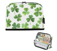 Quteprint Standing Pencil Case - Shamrock Leaves St. Patricks Day Pencil Bag Stationery Pouch, Portable Makeup Cosmetics Bag, Desk Organizer for School, Office, Students Teens Boys & Girls