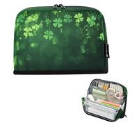 Quteprint Standing Pencil Case - St. Patricks Day Clovers Leaf Pencil Bag Stationery Pouch, Portable Makeup Cosmetics Bag, Desk Organizer for School, Office, Students Teens Boys & Girls