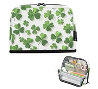 Quteprint Standing Pencil Case - St. Patricks Day Shamrock Clovers Pencil Bag Stationery Pouch, Portable Makeup Cosmetics Bag, Desk Organizer for School, Office, Students Teens Boys & Girls