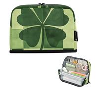 Quteprint Standing Pencil Case - St. Patricks Day Shamrock Plaid Pencil Bag Stationery Pouch, Portable Makeup Cosmetics Bag, Desk Organizer for School, Office, Students Teens Boys & Girls