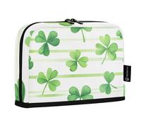 Quteprint Standing Pencil Case - St. Patricks Day Shamrock Stripe Pencil Bag Stationery Pouch, Portable Makeup Cosmetics Bag, Desk Organizer for School, Office, Students Teens Boys & Girls