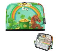 Quteprint Standing Pencil Case - St. Patricks Horse Clovers Coins Pencil Bag Stationery Pouch, Portable Makeup Cosmetics Bag, Desk Organizer for School, Office, Students Teens Boys & Girls