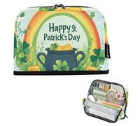 Quteprint Standing Pencil Case - St. Patricks Rainbow Shamrock Coins Pencil Bag Stationery Pouch, Portable Makeup Cosmetics Bag, Desk Organizer for School, Office, Students Teens Boys & Girls
