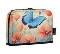 Quteprint Standing Pencil Case - Summer Butterfly Poppies Flower Pencil Bag Stationery Pouch, Portable Makeup Cosmetics Bag, Desk Organizer for School, Office, Students Teens Boys & Girls