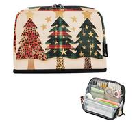 Quteprint Standing Pencil Case - Three Christmas Trees Leopard Print Pencil Bag Stationery Pouch, Portable Makeup Cosmetics Bag, Desk Organizer for School, Office, Students Teens Boys & Girls