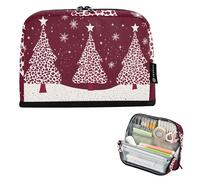 Quteprint Standing Pencil Case - Three Christmas Trees Snowflakes Pencil Bag Stationery Pouch, Portable Makeup Cosmetics Bag, Desk Organizer for School, Office, Students Teens Boys & Girls