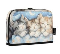 Quteprint Standing Pencil Case - Three Cute Kittens Sleeping Pencil Bag Stationery Pouch, Portable Makeup Cosmetics Bag, Desk Organizer for School, Office, Students Teens Boys & Girls