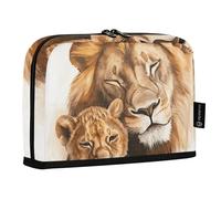 Quteprint Standing Pencil Case - Watercolor Animal Lions Pencil Bag Stationery Pouch, Portable Makeup Cosmetics Bag, Desk Organizer for School, Office, Students Teens Boys & Girls
