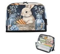 Quteprint Standing Pencil Case - Watercolor Easter Bunny Carrots Pencil Bag Stationery Pouch, Portable Makeup Cosmetics Bag, Desk Organizer for School, Office, Students Teens Boys & Girls