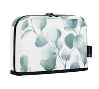 Quteprint Standing Pencil Case - Watercolor Eucalyptus Green Leaves Pencil Bag Stationery Pouch, Portable Makeup Cosmetics Bag, Desk Organizer for School, Office, Students Teens Boys & Girls