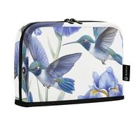 Quteprint Standing Pencil Case - Watercolor Hummingbirds Iris Flower Pencil Bag Stationery Pouch, Portable Makeup Cosmetics Bag, Desk Organizer for School, Office, Students Teens Boys & Girls
