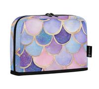 Quteprint Standing Pencil Case - Watercolor Pastel Sea Mermaid Scales Pencil Bag Stationery Pouch, Portable Makeup Cosmetics Bag, Desk Organizer for School, Office, Students Teens Boys & Girls