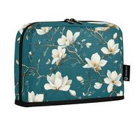 Quteprint Standing Pencil Case - White Magnolia Flowers Tree Pencil Bag Stationery Pouch, Portable Makeup Cosmetics Bag, Desk Organizer for School, Office, Students Teens Boys & Girls