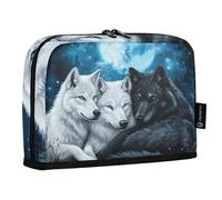 Quteprint Standing Pencil Case - Wolf Galaxy Stars Moonlight Pencil Bag Stationery Pouch, Portable Makeup Cosmetics Bag, Desk Organizer for School, Office, Students Teens Boys & Girls