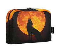 Quteprint Standing Pencil Case - Wolf Howling at The Moon Pencil Bag Stationery Pouch, Portable Makeup Cosmetics Bag, Desk Organizer for School, Office, Students Teens Boys & Girls