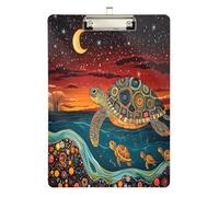 Quteprint Star Night Sea Turtle Acrylic Clipboard, 9" x 12.5" Clear Scratch-Resistant Clip Board with (Silver) Metal Clip & Wall Hook - 0.25" Thick for Office Classroom Nurses Teachers Students
