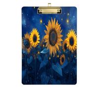 Quteprint Star Night Summer Sunflower Acrylic Clipboard, 9" x 12.5" Clear Scratch-Resistant Clip Board with (Gold) Metal Clip & Wall Hook - 0.25" Thick for Office Classroom Nurses Teachers Students