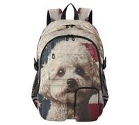 Quteprint Student Laptop Backpack, American Usa Flag Dog 30L Travel Daypack for Teens College, Casual School Shoulder Bag for Women Men Boys Girls, Fits 14 inch Laptop