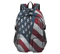 Quteprint Student Laptop Backpack, American Usa Flag Vintage 30L Travel Daypack for Teens College, Casual School Shoulder Bag for Women Men Boys Girls, Fits 14 inch Laptop