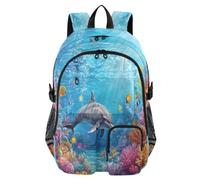 Quteprint Student Laptop Backpack, under Sea Animal Dolohin Fish 30L Travel Daypack for Teens College, Casual School Shoulder Bag for Women Men Boys Girls, Fits 14 inch Laptop